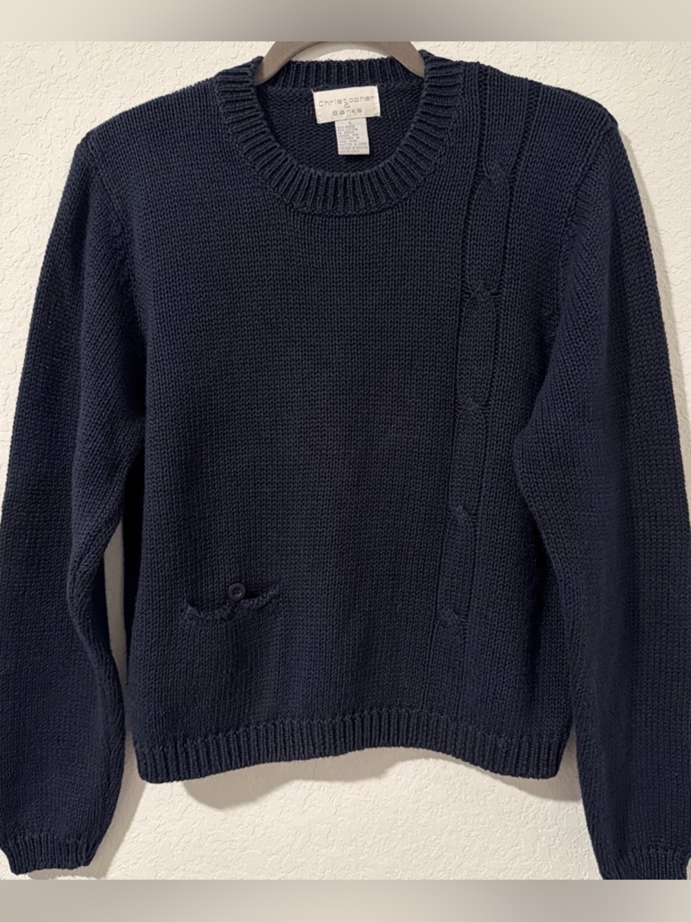 Christopher & Banks Navy Crewneck Sweater with Side Cable Detail